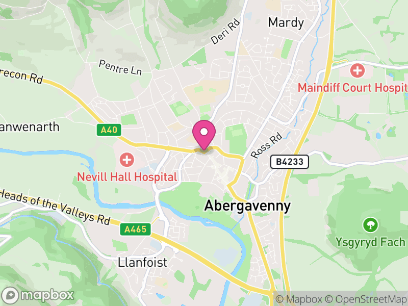 Map of Abergavenny, Monmouthshire