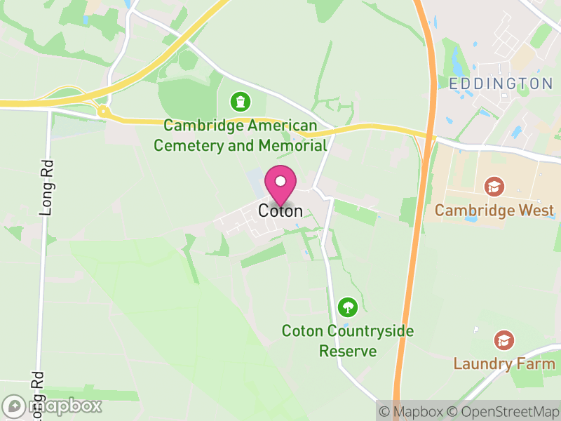 Map of Coton, South Cambridgeshire