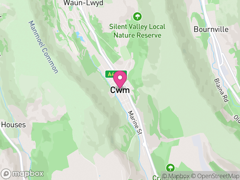 Map of Cwm, Blaenau Gwent