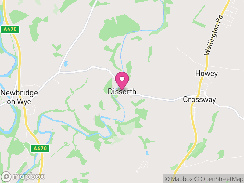 Map of Disserth and Trecoed, Powys