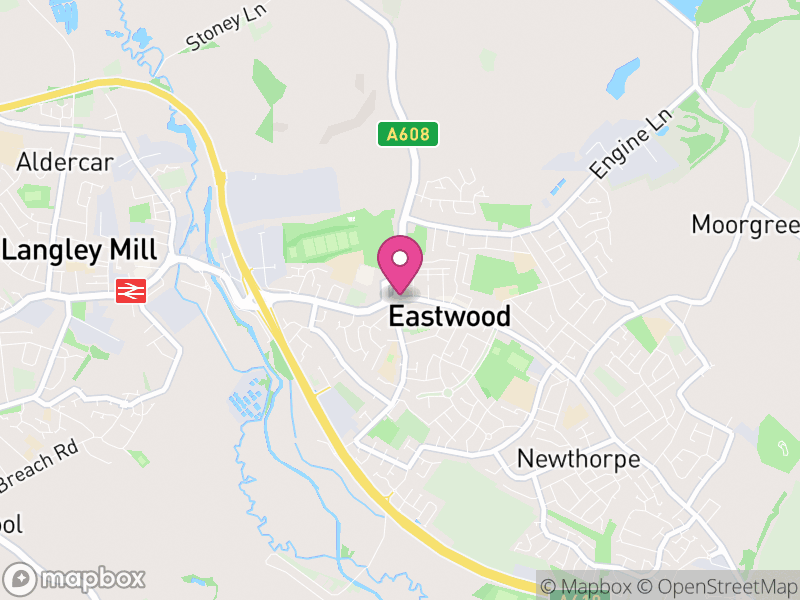 Map of Eastwood, Broxtowe, Nottinghamshire, East Midlands, England