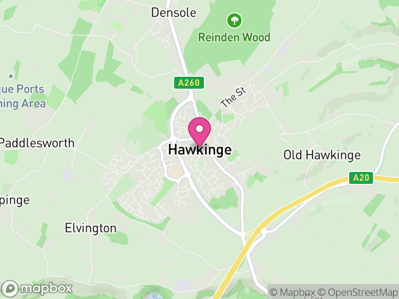 Map of Hawkinge, Folkestone and Hythe