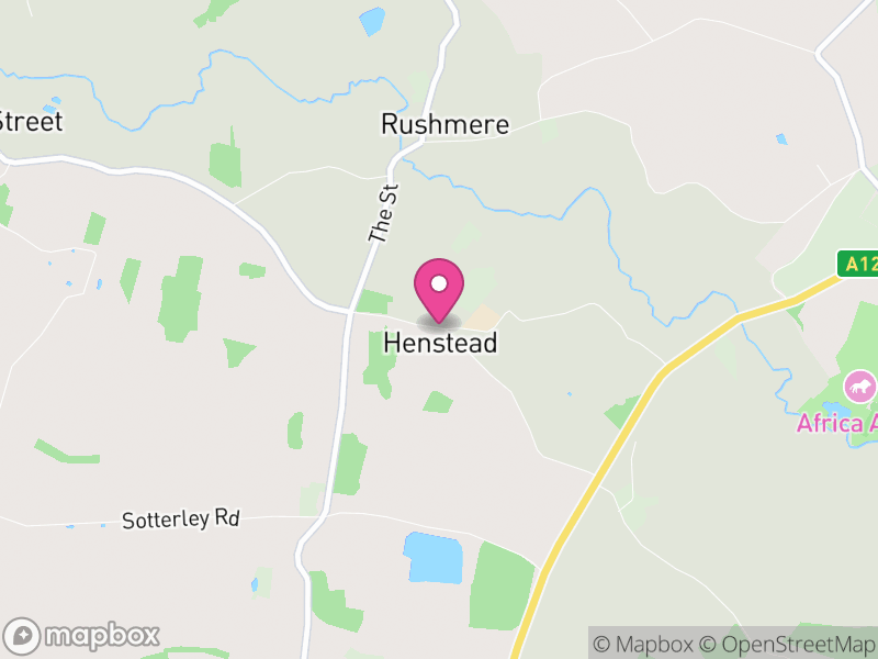 Map of Henstead with Hulver Street, East Suffolk