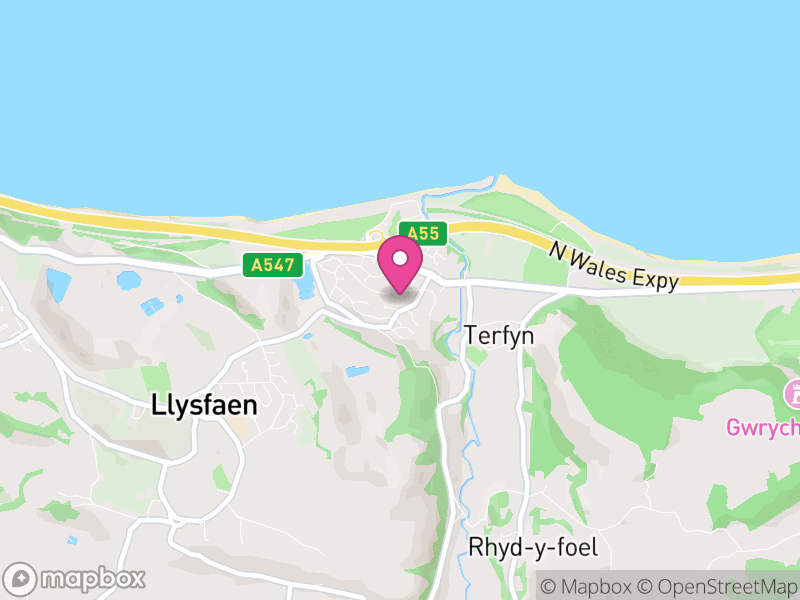 Map of Llanddulas and Rhyd-y-Foel, Conwy