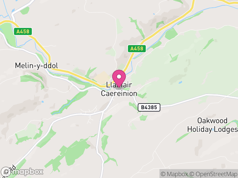 Map of Llanfair Caereinion, Powys