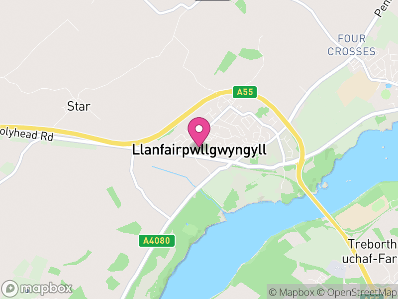 Map of Llanfair Pwllgwyngyll, Ynys Môn / Isle of Anglesey