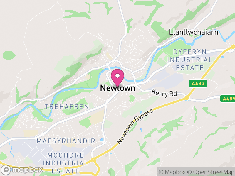 Map of Newtown and Llanllwchaiarn, Powys