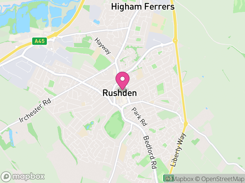 Map of Rushden, North Northamptonshire