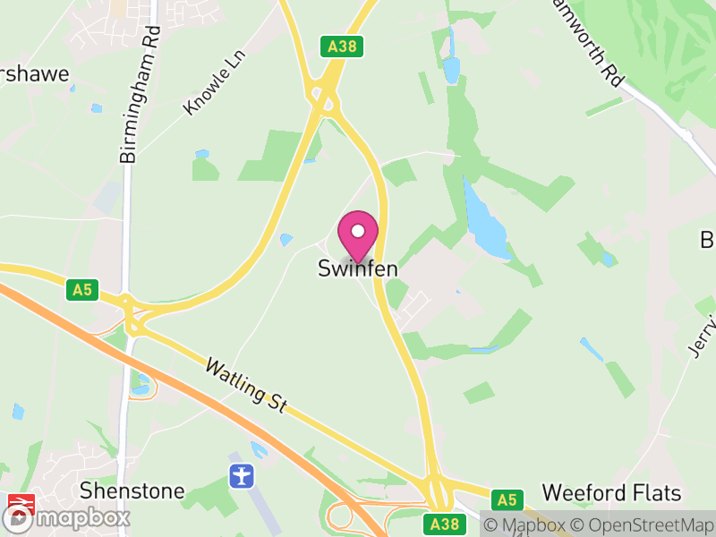 Map of Swinfen and Packington, Lichfield