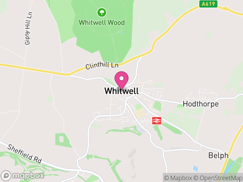Map of Whitwell, Bolsover