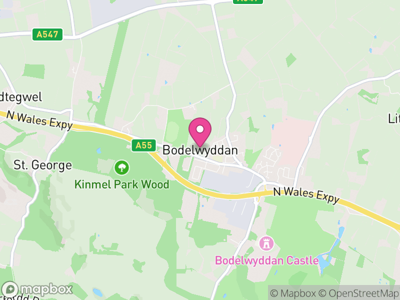 Map of Bodelwyddan, Denbighshire