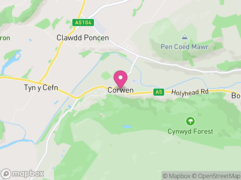 Map of Corwen, Denbighshire
