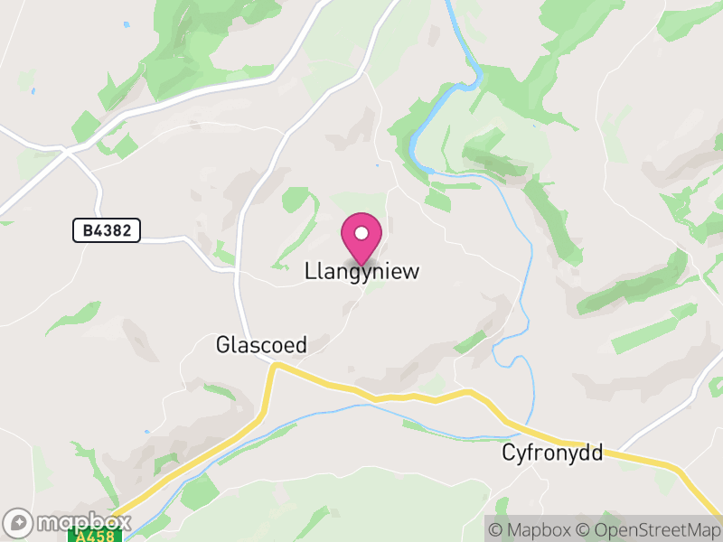 Map of Llangyniew, Powys