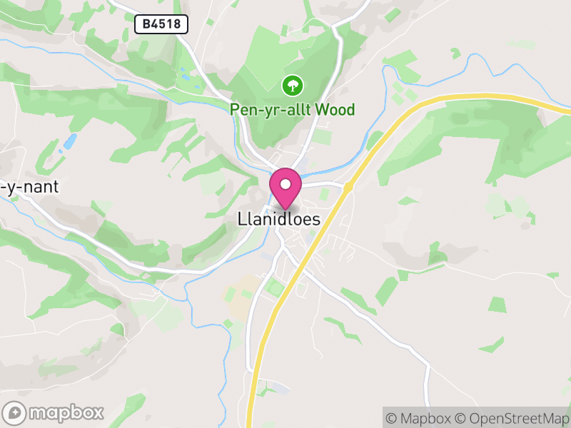 Map of Llanidloes, Powys