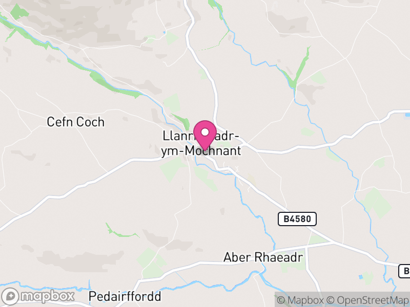 Map of Llanrhaeadr-ym-Mochnant, Powys