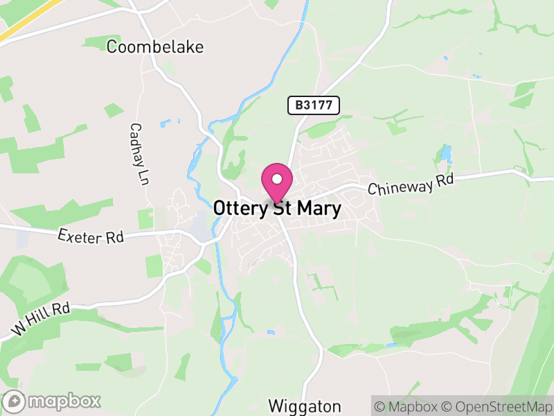 Map of Ottery St. Mary, East Devon