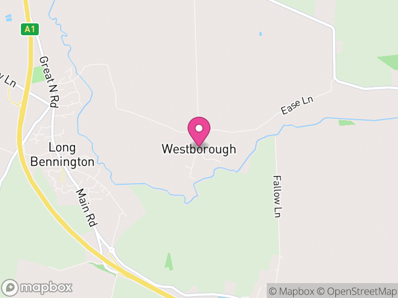 Map of Westborough and Dry Doddington, South Kesteven