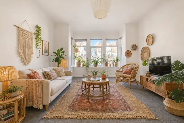 Living room staged in the Bohemian style