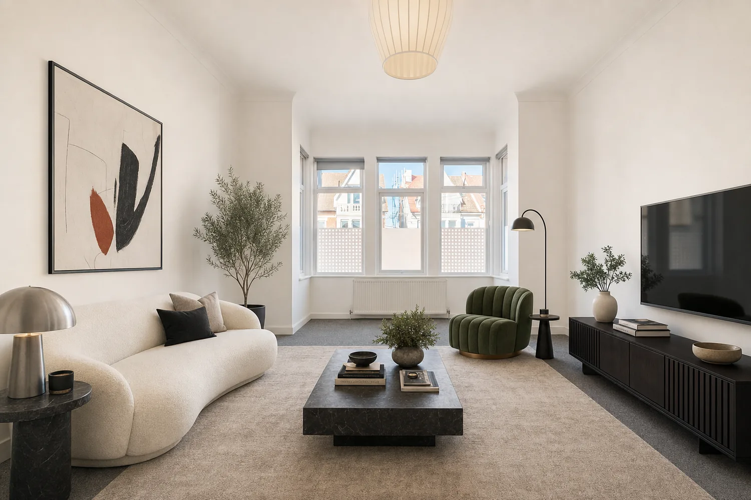 A bright, well-lit contemporary living room