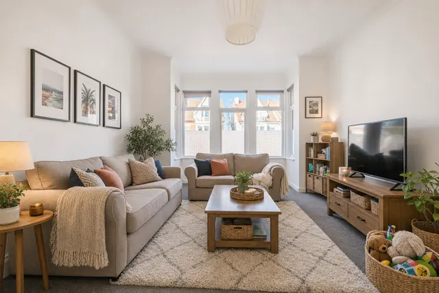 Living room staged in the Family style