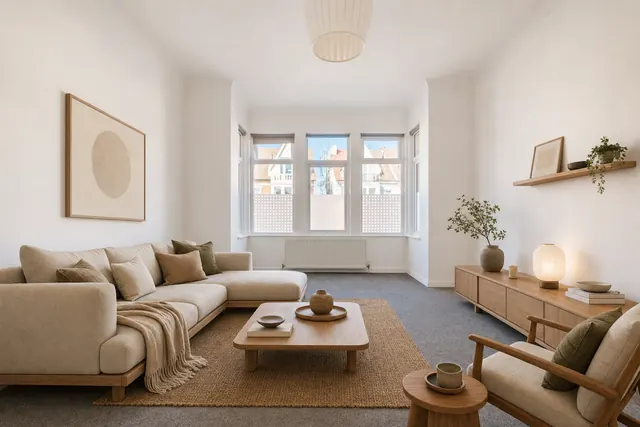 Living room staged in the Japandi style