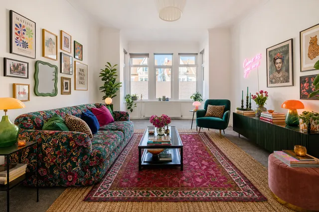 Living room staged in the Maximalist style