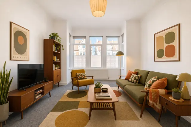 Living room staged in the Mid-century style
