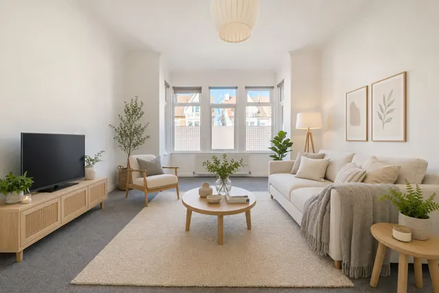 Living room staged in the Scandi style